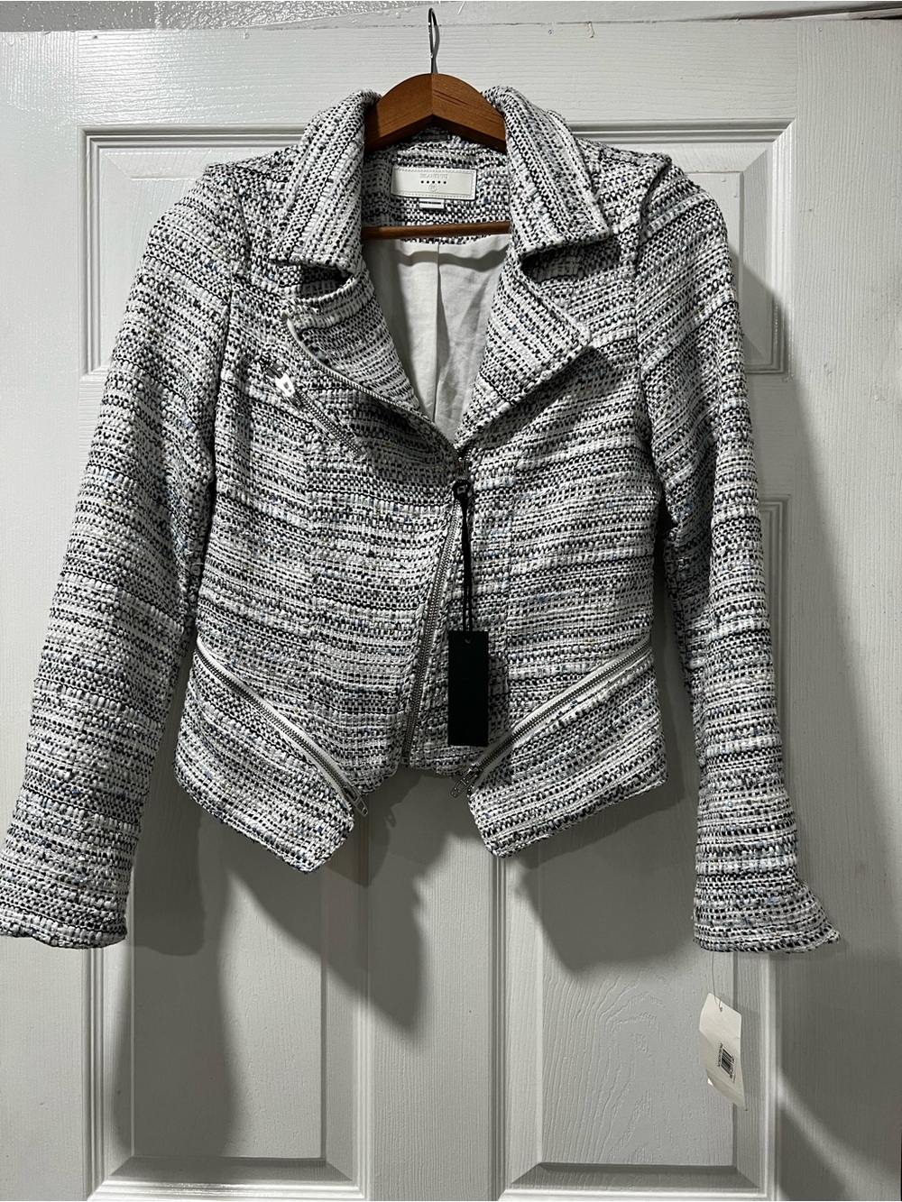 Blank NYC Black and White Textured Moto Blazer
